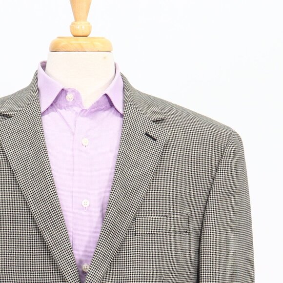 Bill Blass 44R Beige Blazer Sport Coat Jacket 2-Button Houndstooth T480 - Picture 5 of 11